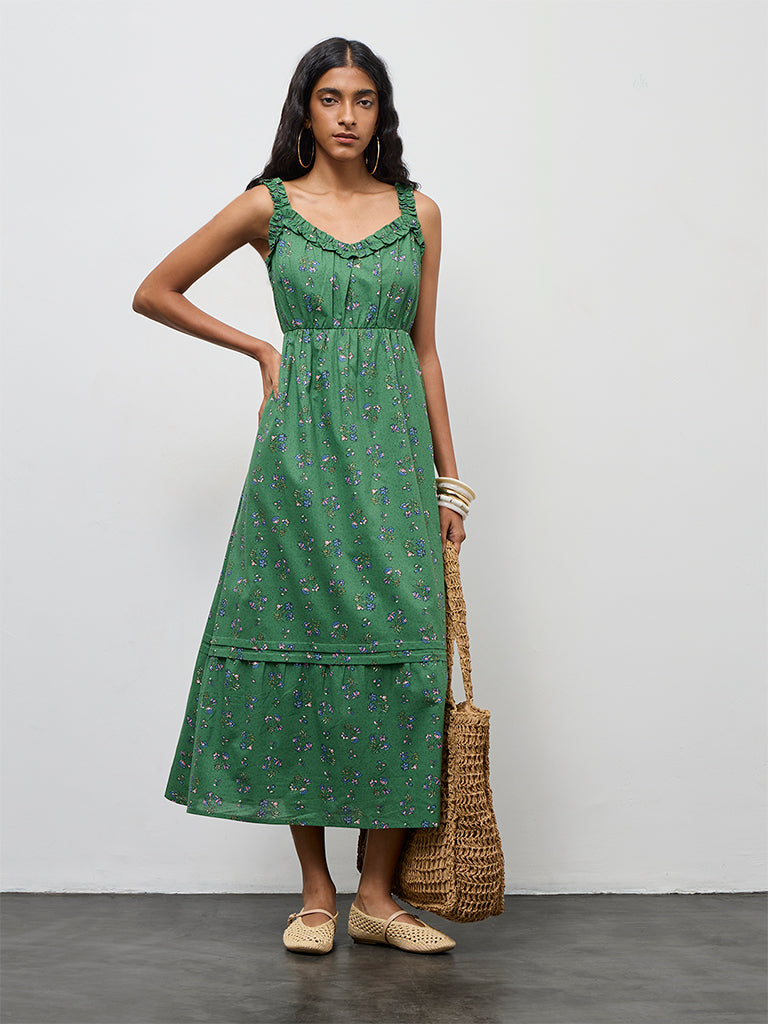 Buy Bombay Paisley Green Floral Design Cotton A-Line Dress from Westside Buy Bombay Paisley Green Floral Design Cotton A-Line Dress from Westside