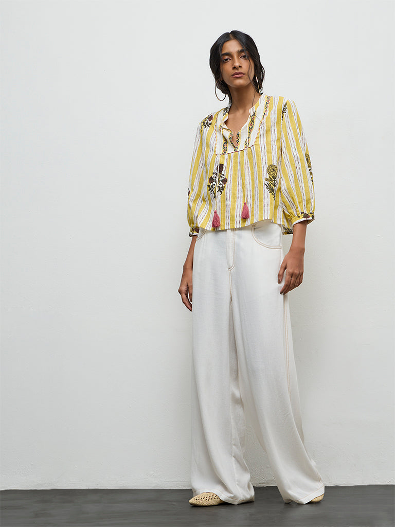 Buy Bombay Paisley Yellow Printed Cotton Blouse from Westside