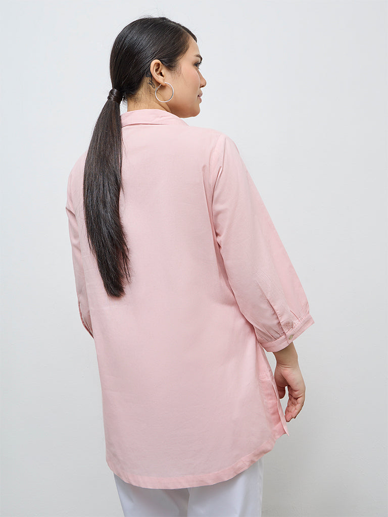 Diza Pink Botanical Embroidered Cotton Tunic
