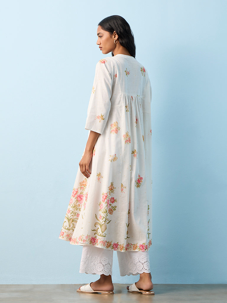 Utsa White Foliage Pattern Anarkali Kurta