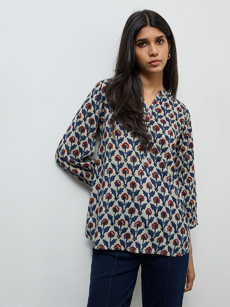 Buy Utsa Indigo Foliage Printed Tunic from Westside