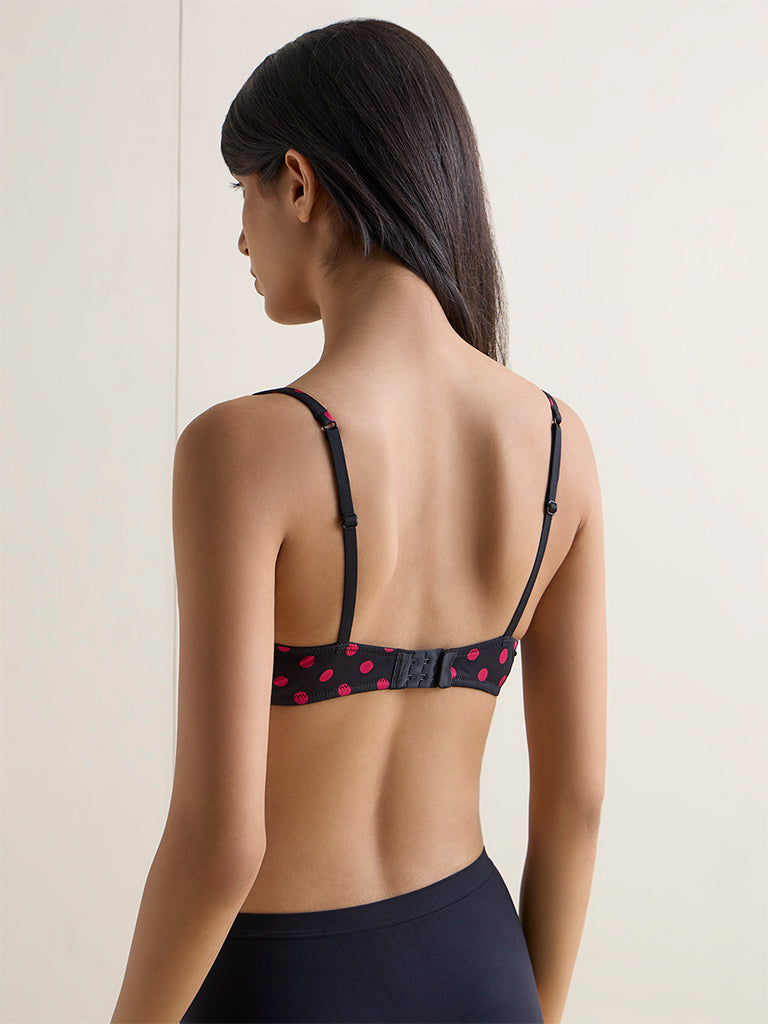 Wunderlove Black Polka Dotted Under-Wired Bra