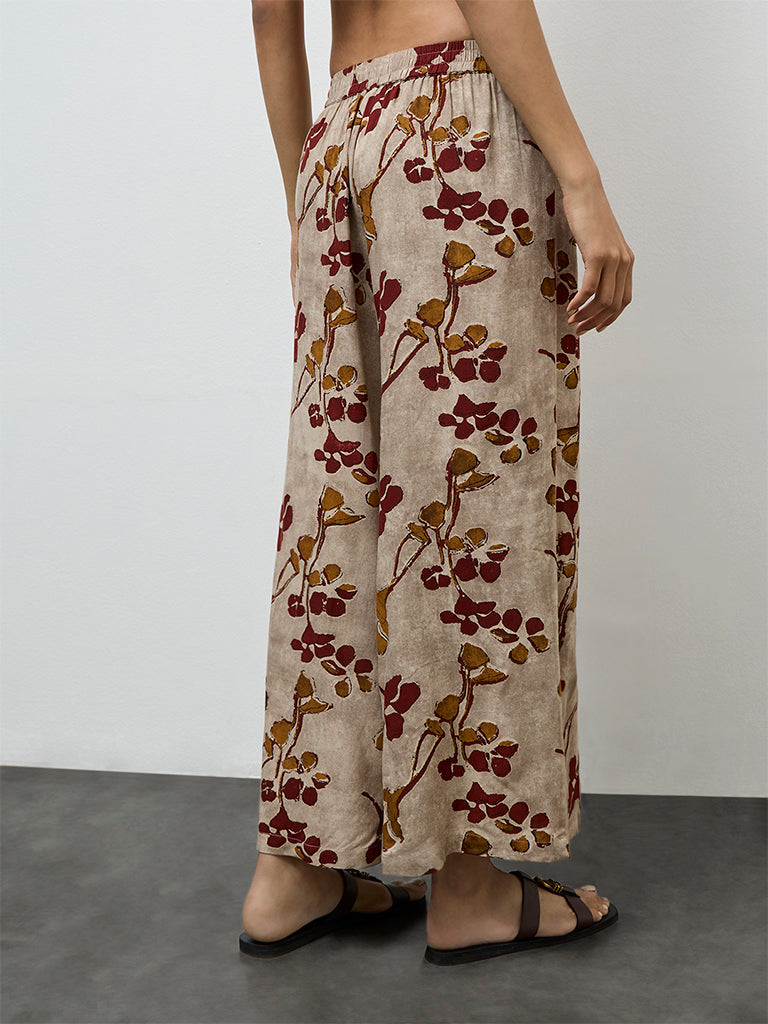 Utsa Light Taupe Floral Printed Palazzos