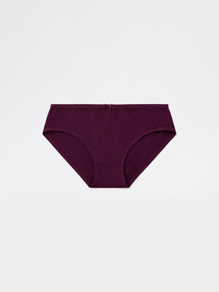 Wunderlove Burgundy Checkered Cotton-Blend High-Rise Briefs - Pack of 3
