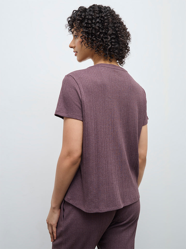Wunderlove Dark Mauve Self-Striped Top
