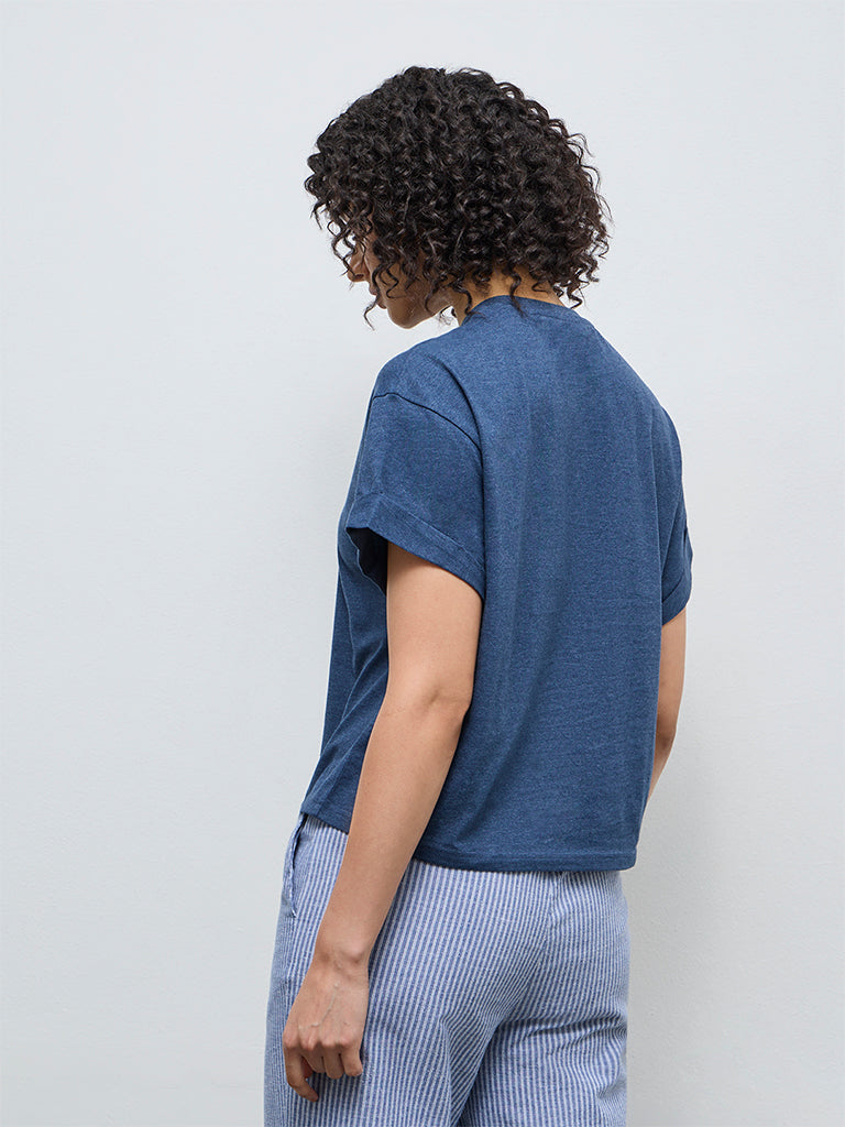Wunderlove Blue Solid Cotton-Blend Top