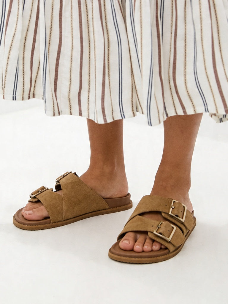 LUNA BLU Light Taupe Buckle-Detailed Sandals