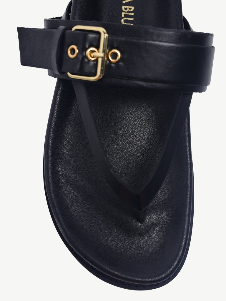LUNA BLU Black Side Buckle Comfort Sandals