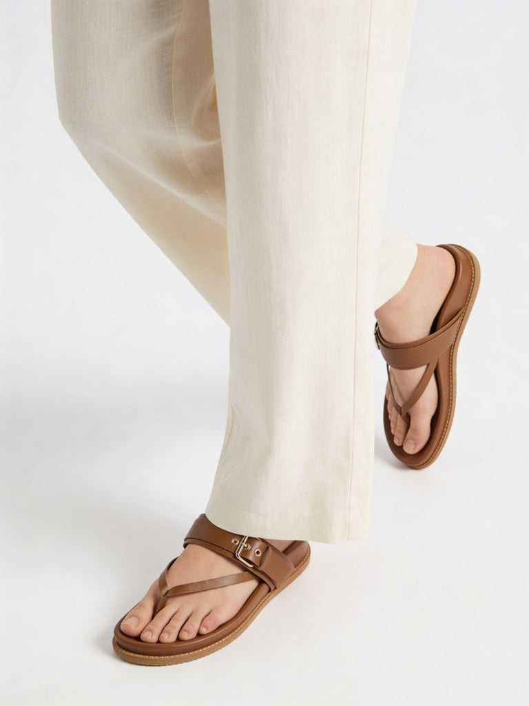 LUNA BLU Tan Buckle-Detail Sandals