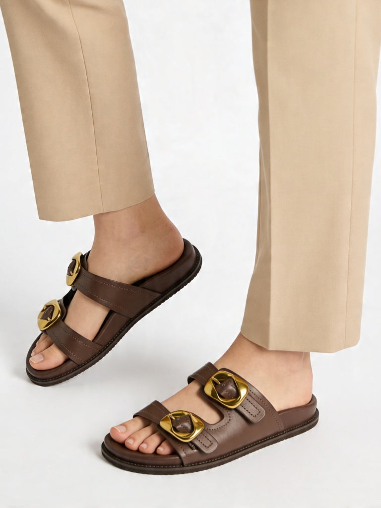LUNA BLU Brown Buckle-Detailed Sandals