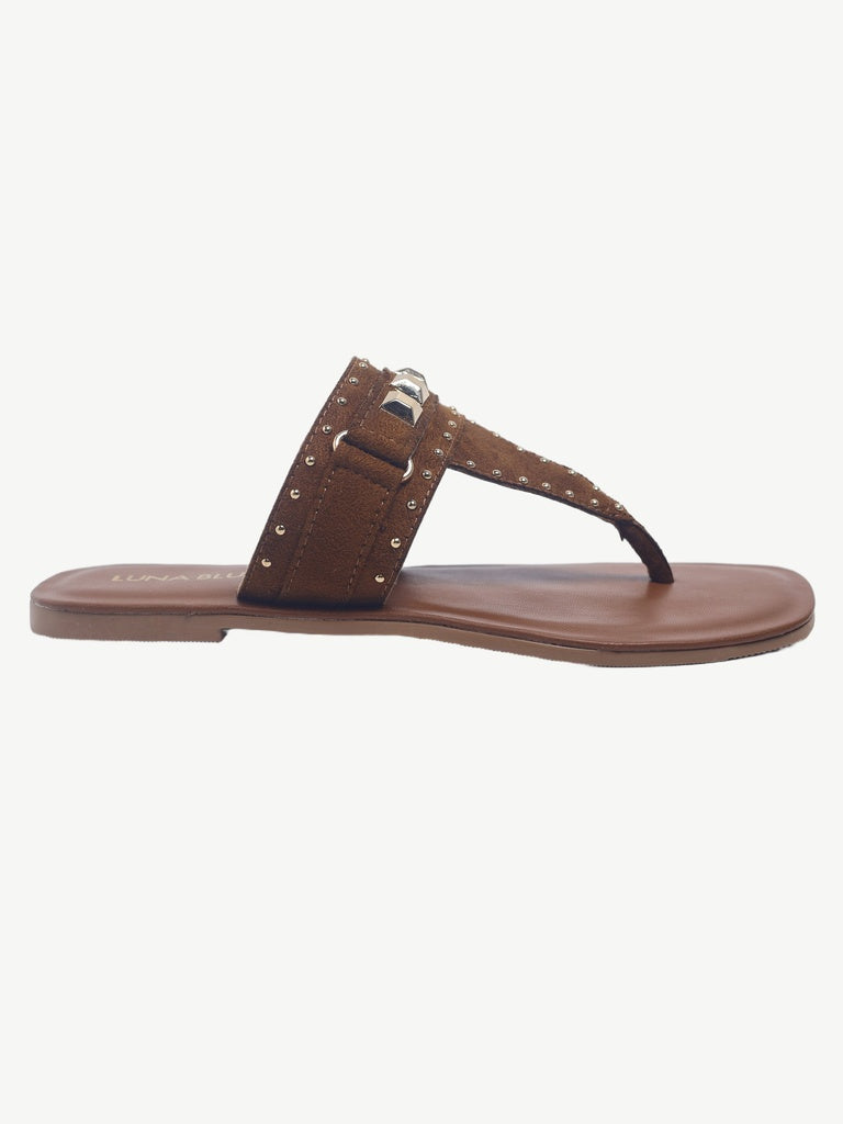 LUNA BLU Tan Embellished Thong-Strap Sandals