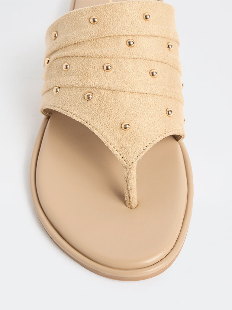 LUNA BLU Cream Stud-Detailed Suede Sandals