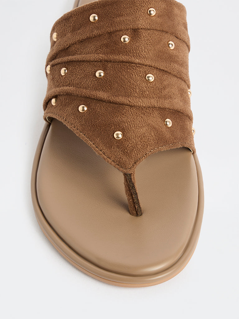 LUNA BLU Taupe Stud-Detailed Suede Sandals