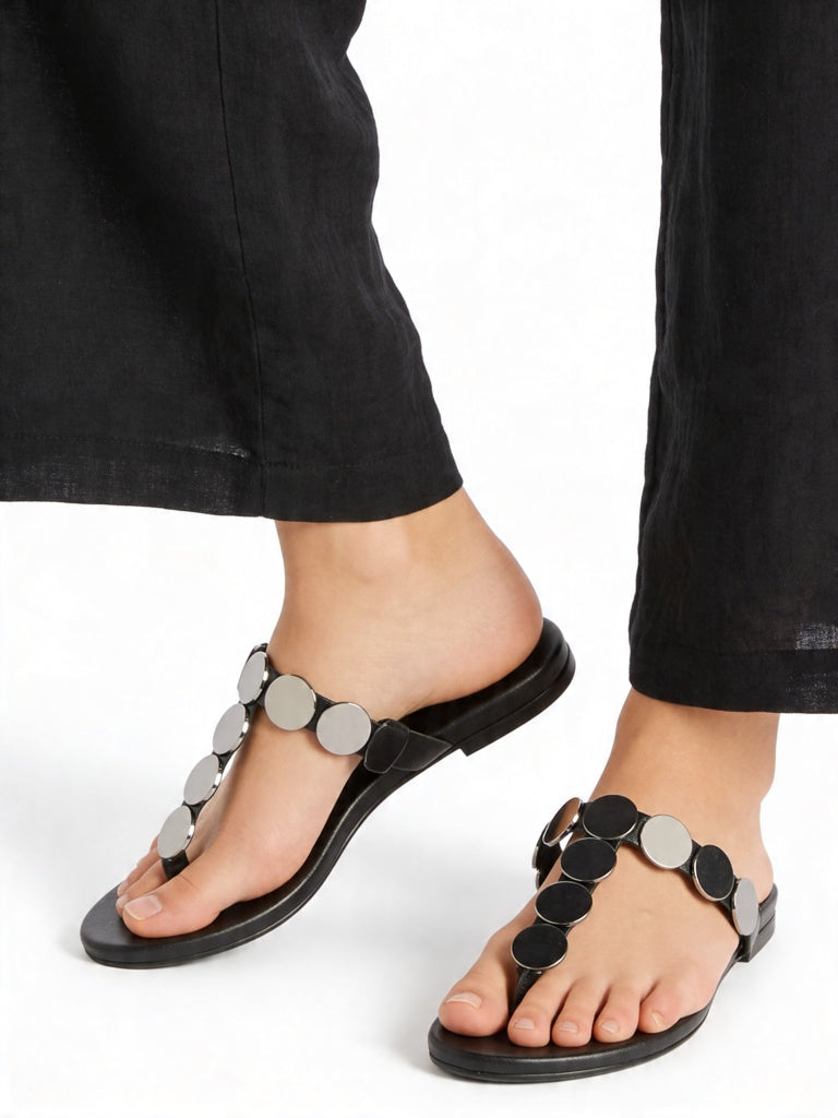 LUNA BLU Black Embellished Thong-Strap Sandals