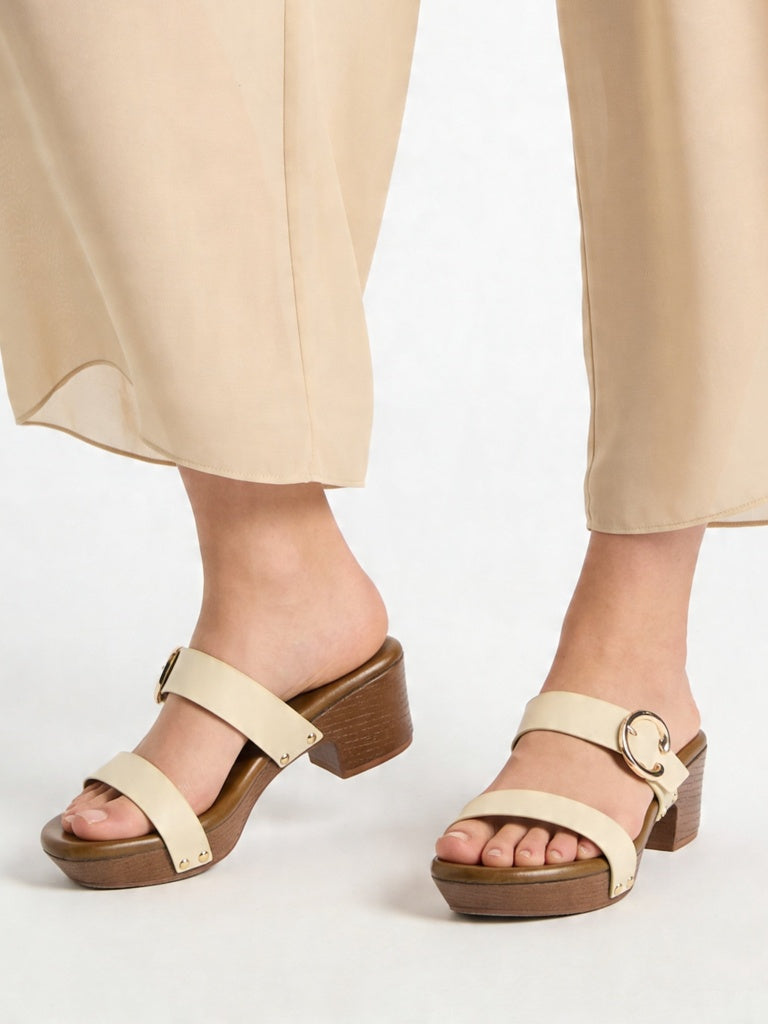 LUNA BLU Ivory Double-Strap Block Sandals