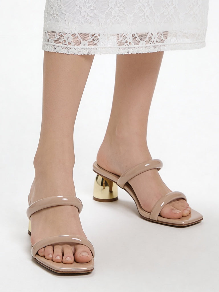 LUNA BLU Nude Dual Strap Heel Sandals