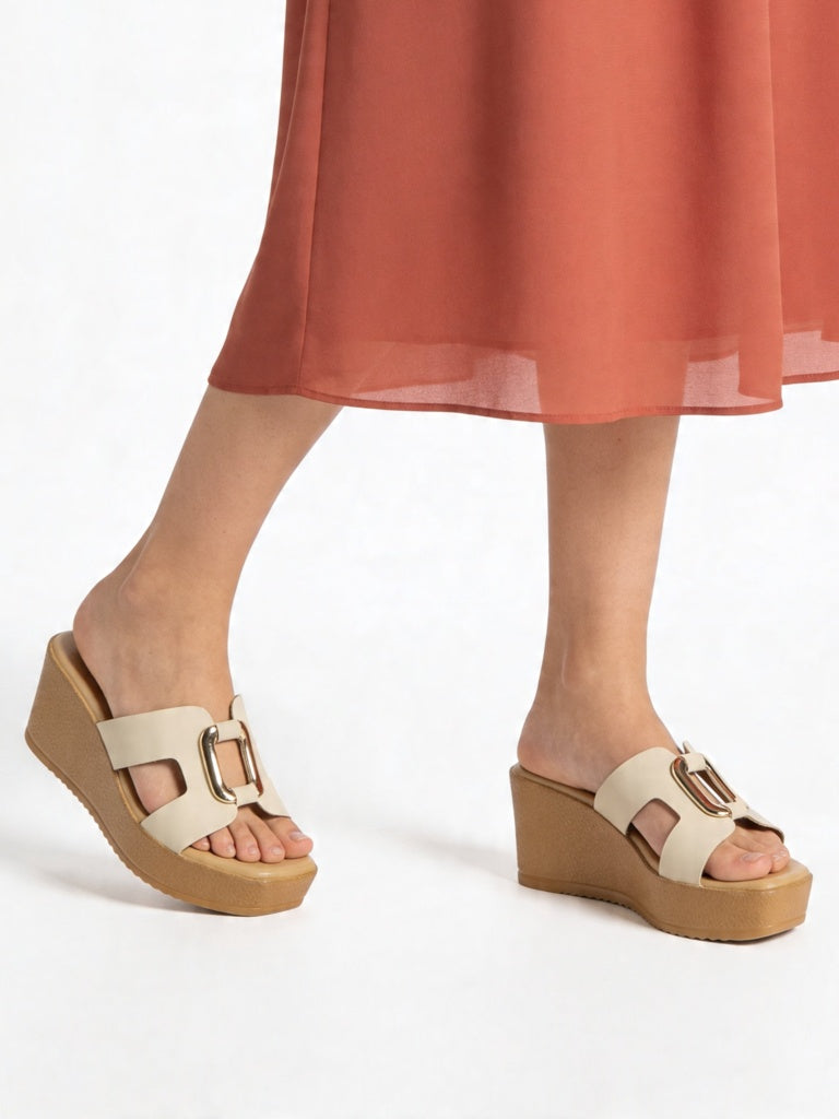 LUNA BLU Ivory Cut-Out Strap Wedge-Heel Sandals