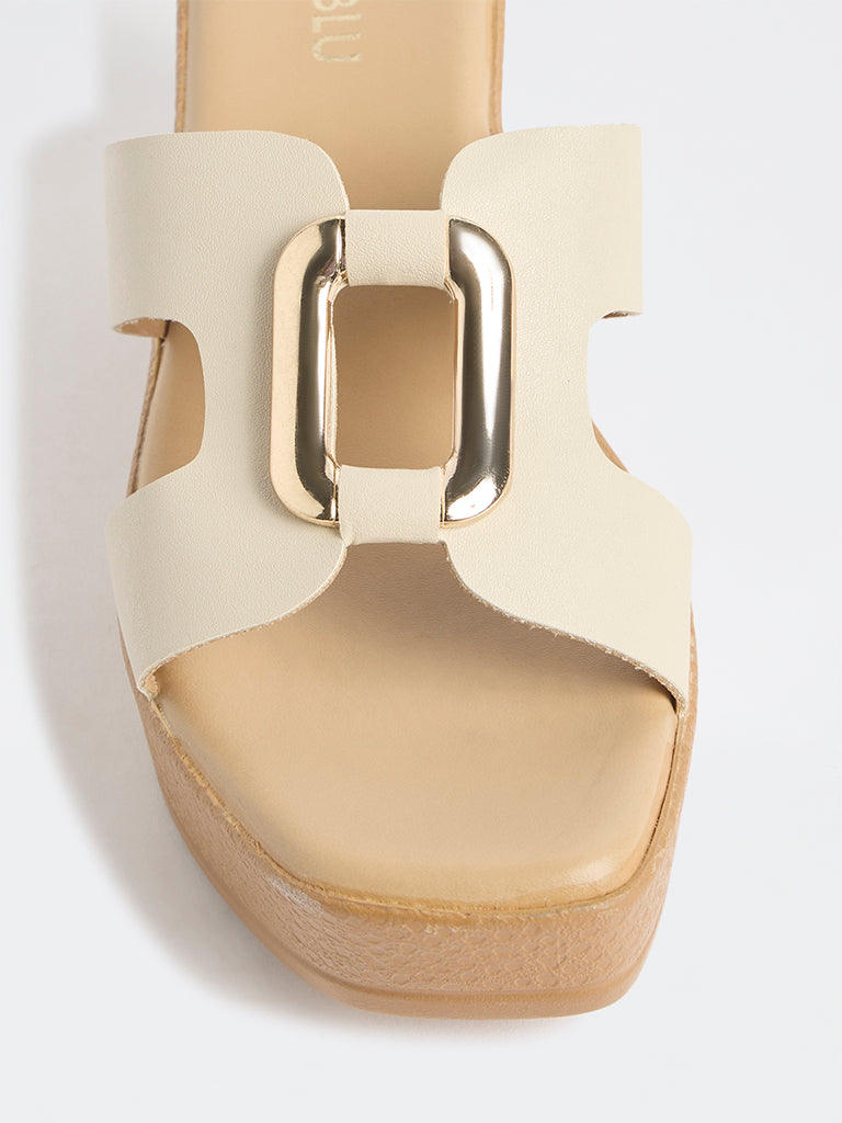 LUNA BLU Ivory Cut-Out Strap Wedge-Heel Sandals