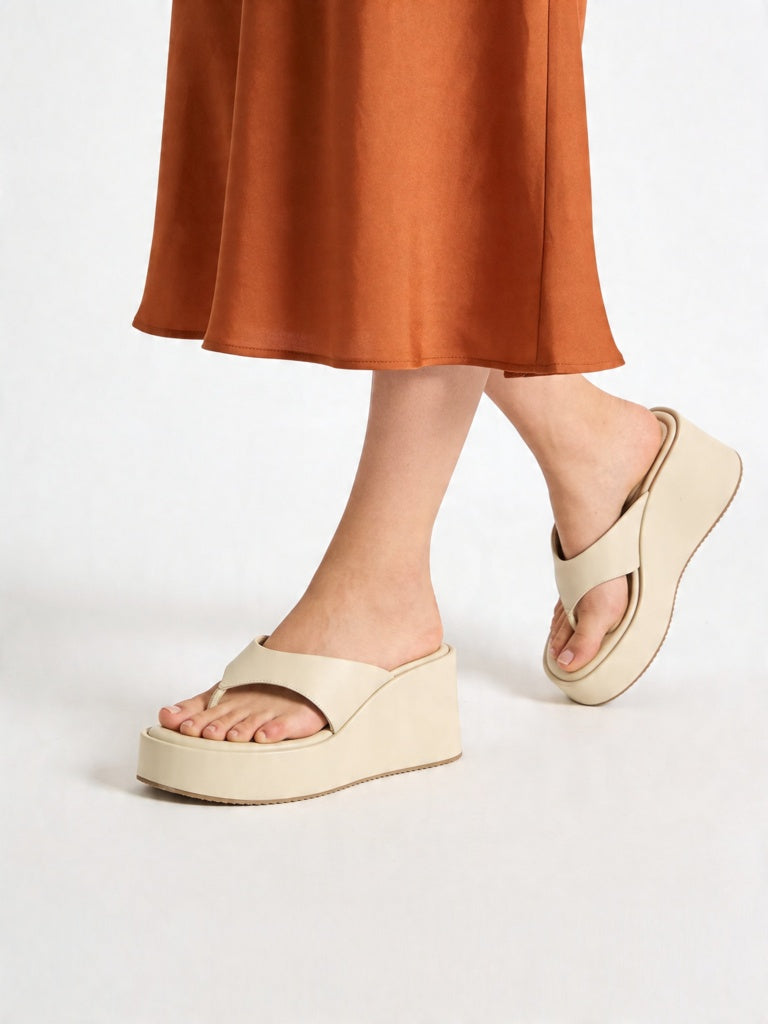 LUNA BLU Ivory Thong-Strap Platform Wedge Sandals