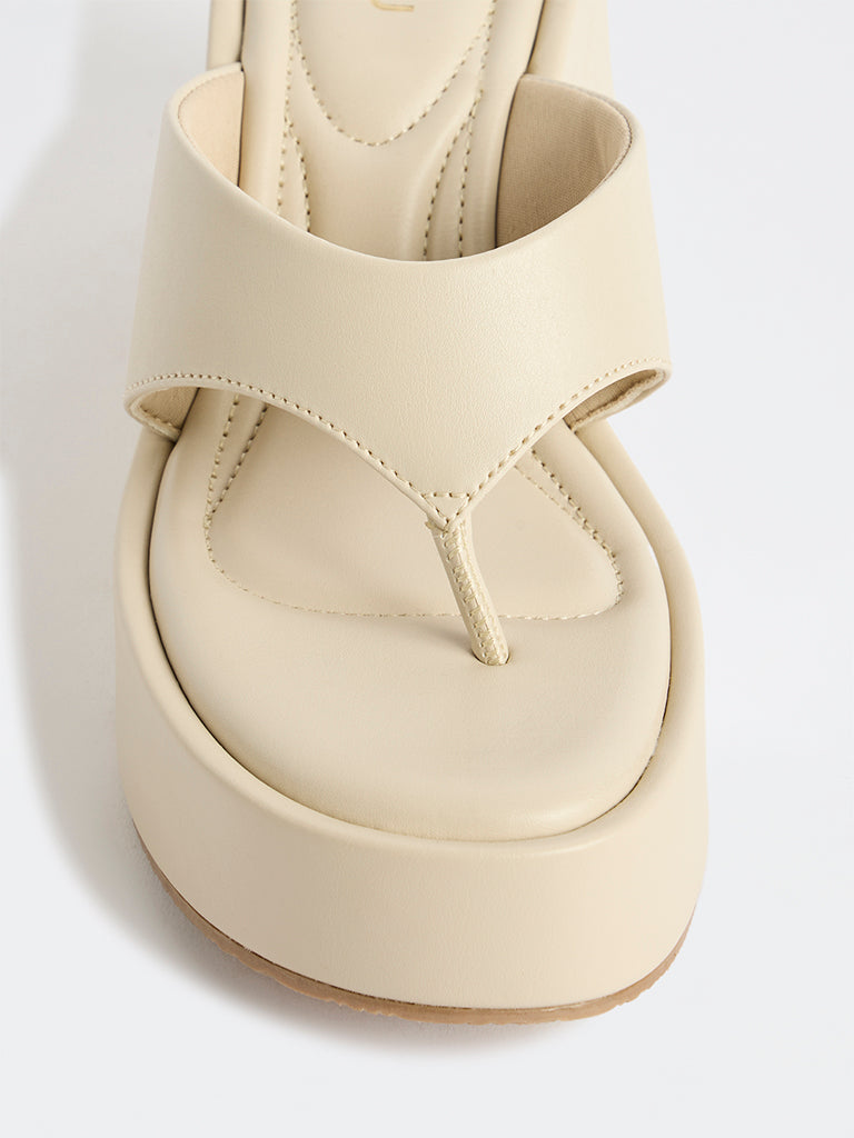 LUNA BLU Ivory Thong-Strap Platform Wedge Sandals