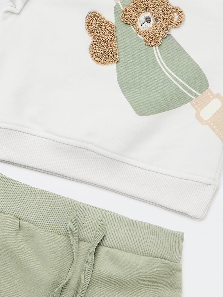 HOP Baby Boys Sage Cotton-Blend Sweatshirt and Joggers Set