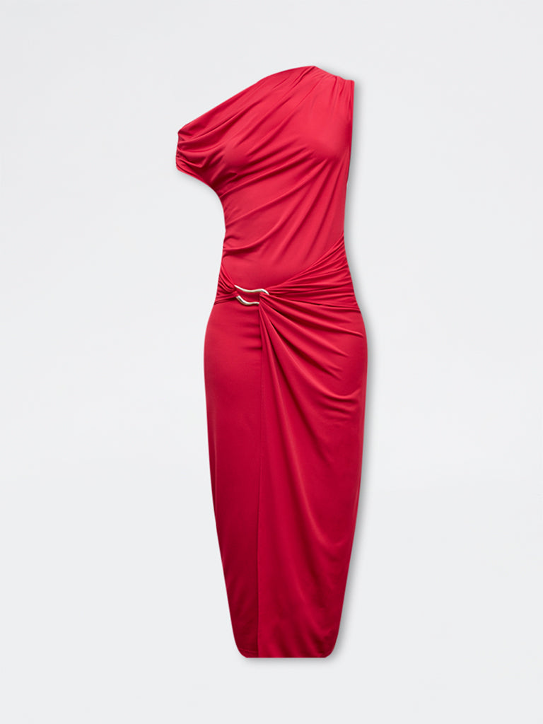 Wardrobe Red One-Shoulder Drape-Style Dress
