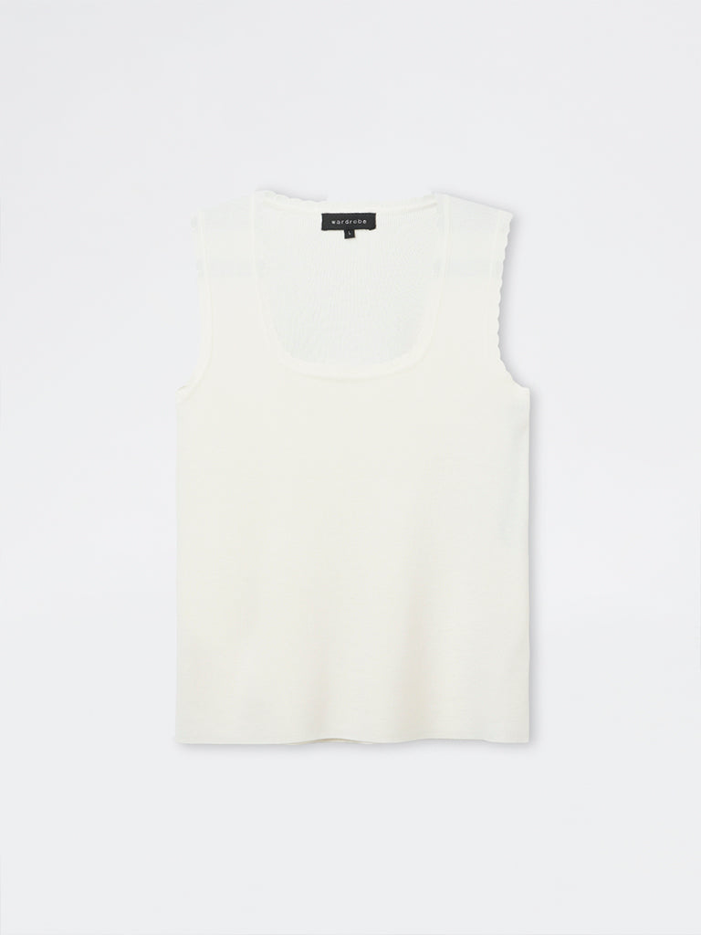 Buy Wardrobe Ivory Ribbed-Textured Tank Top from Westside