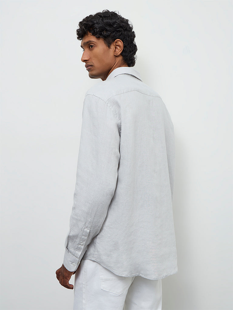 Ascot Grey Solid Relaxed-Fit Linen Shirt
