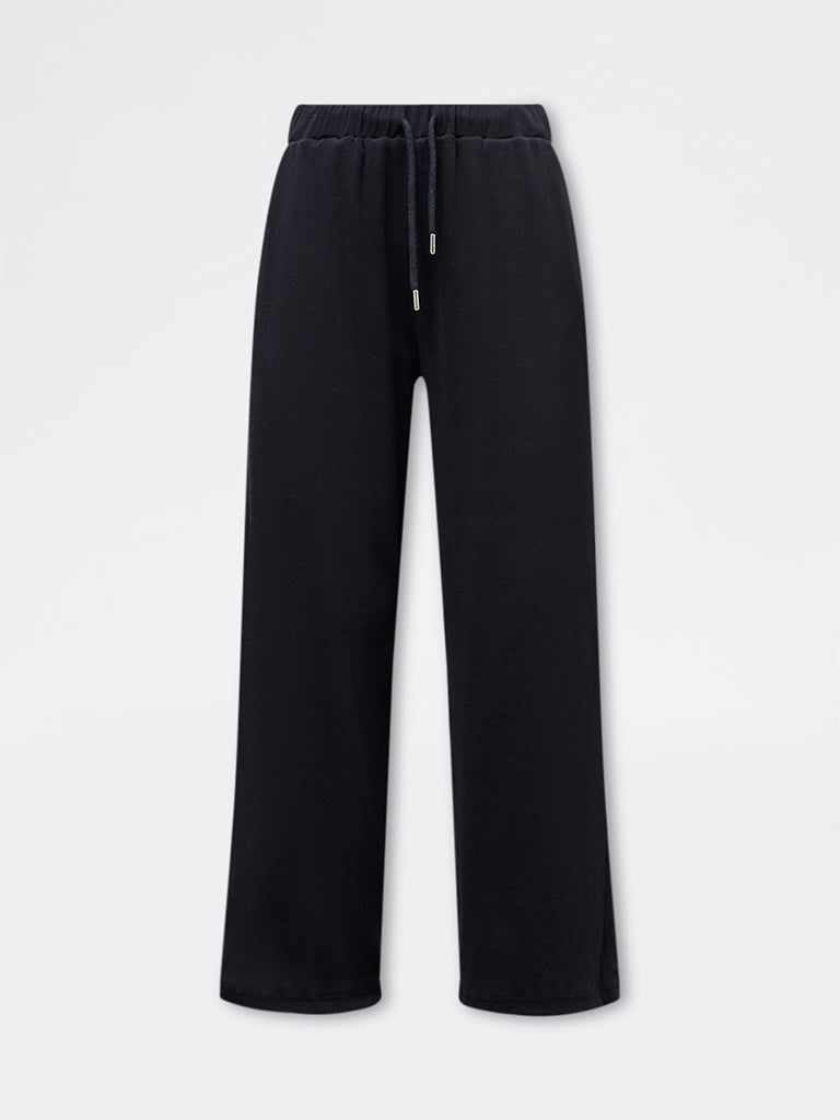 Superstar Black Ribbed Mid-Rise Cotton-Blend Pants