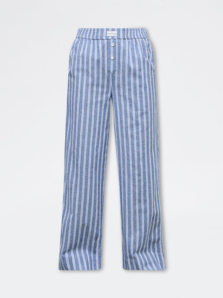 Superstar Blue Striped High-Rise Cotton Pants