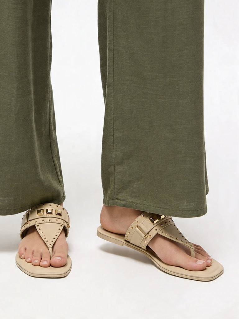 LUNA BLU Ivory Stud Detail Flat Sandals
