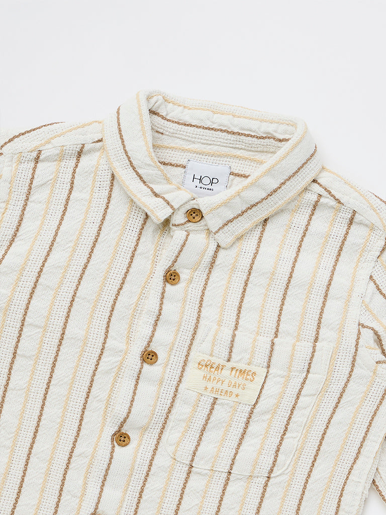 HOP Kids Boys Off-White Striped Cotton Shirt