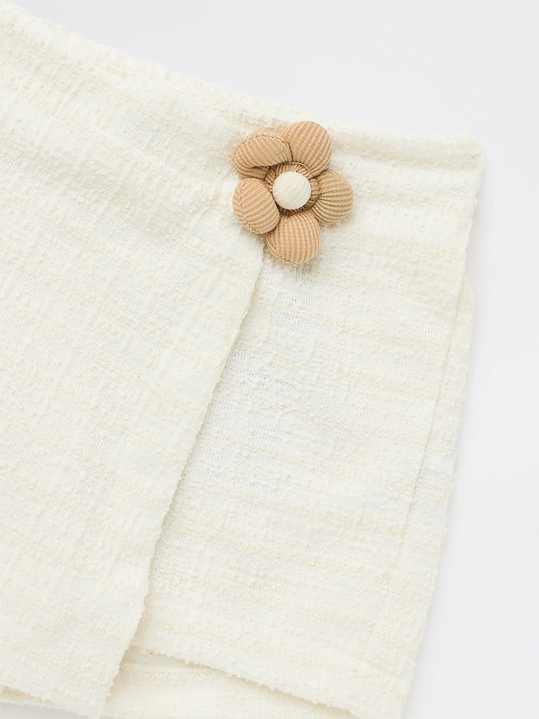 HOP Kids Girls Off-White Floral-Detailed Jacquard Skorts
