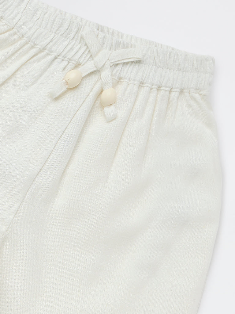 HOP Kids Girls Off-White Floral Embroidered High-Rise Pants