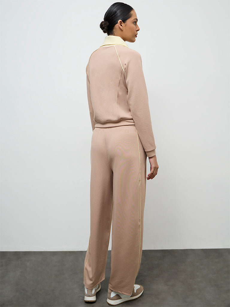 Nuoflexx Beige Pipeline-Detailed High-Rise Track Pants
