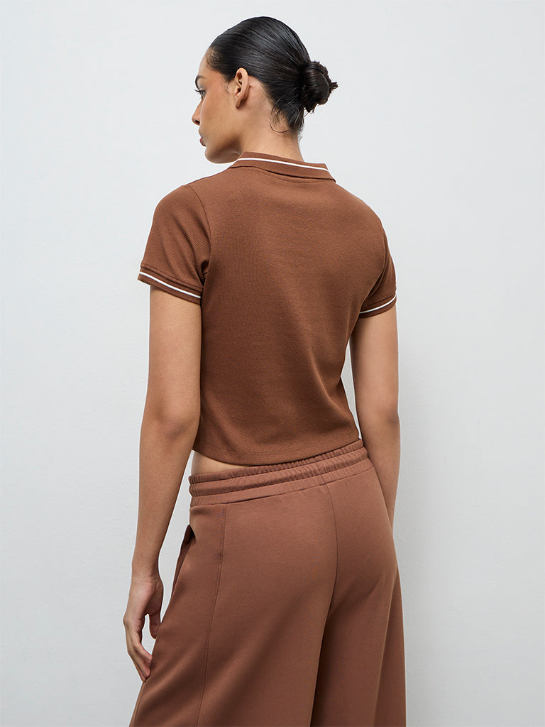 Nuoflexx Brown Striped Cotton-Blend T-Shirt