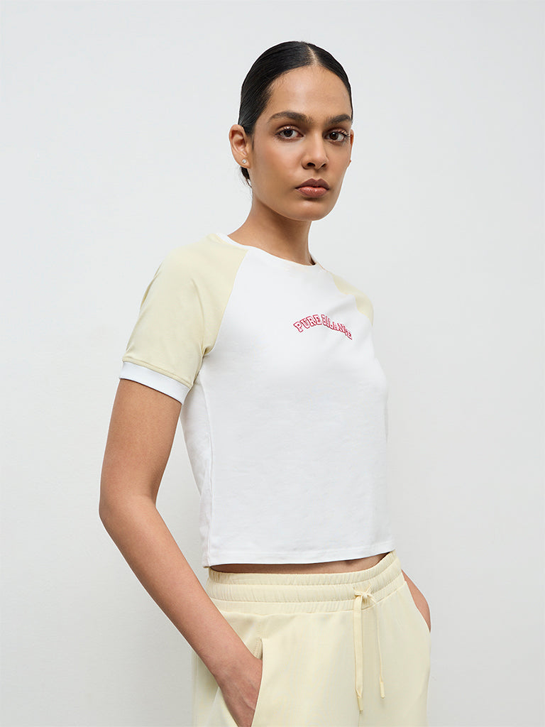 Buy Nuoflexx Off-White Text Printed Cotton-Blend T-Shirt from Westside