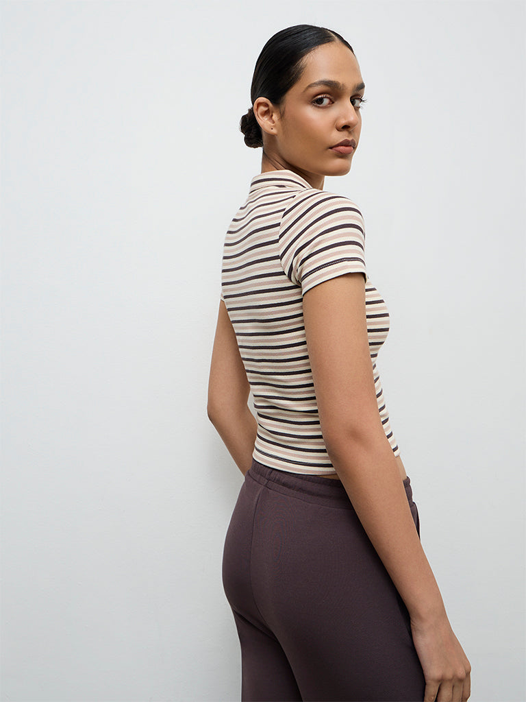 Nuoflexx Cream Striped Cotton-Blend T-Shirt