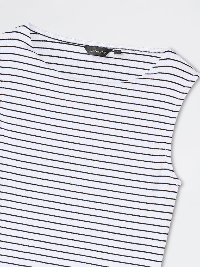 Wardrobe White Striped Cotton-Blend Top