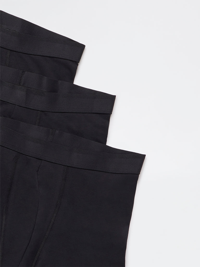 WES Lounge Black Relaxed-Fit Cotton-Blend Trunks - Pack of 3