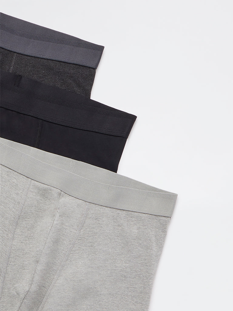 WES Lounge Grey Relaxed-Fit Cotton-Blend Trunks - Pack of 3