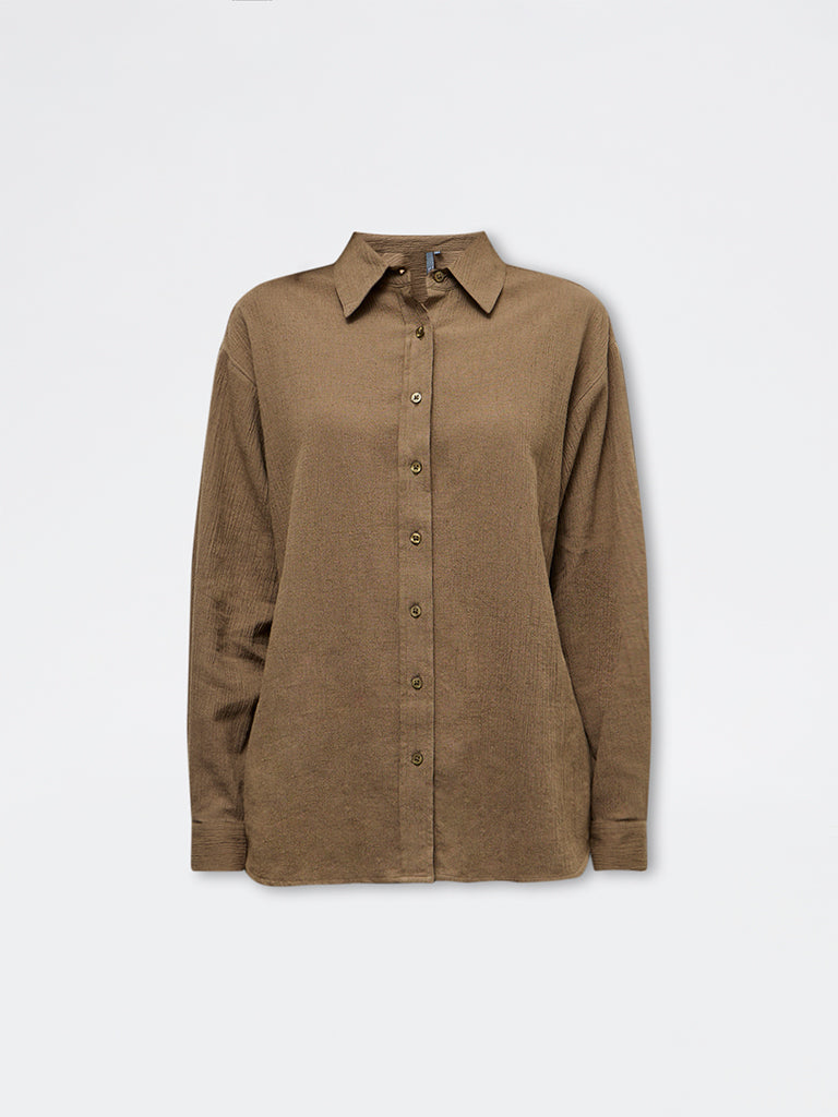 LOV Brown Self-Textured Shirt