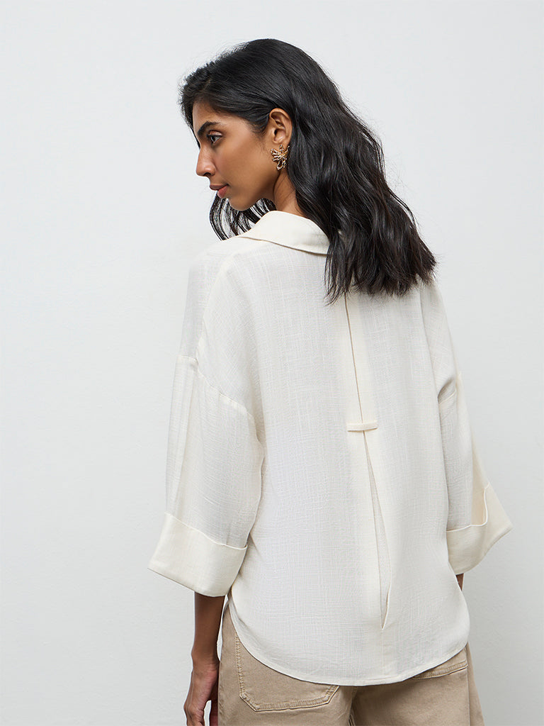LOV Off-White Floral Embroidered Blouse