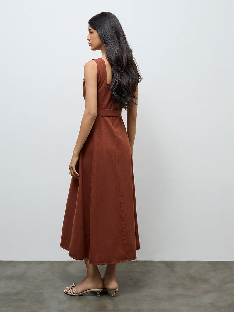 LOV Brown Denim A-Line Dress