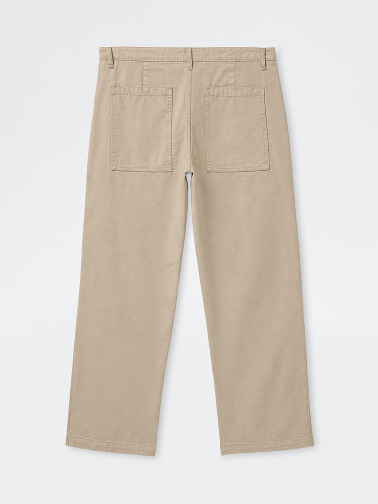 WES Casuals Beige Relaxed-Fit Mid-Rise Cotton Trousers
