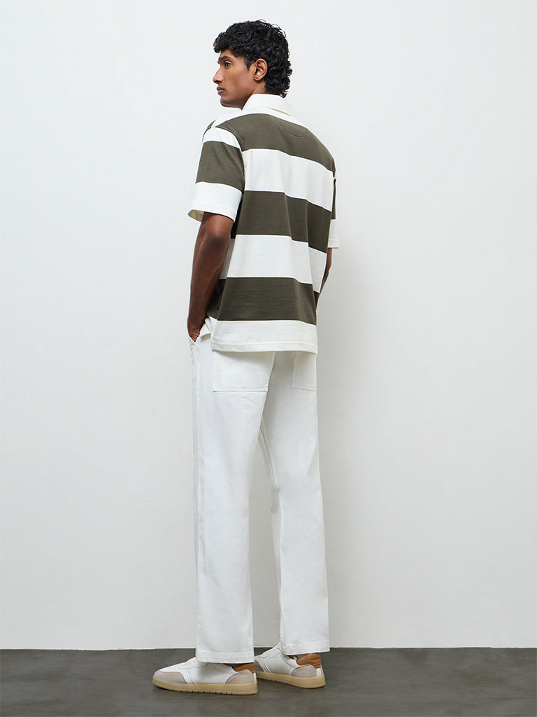 WES Casuals White Relaxed-Fit Mid-Rise Cotton Trousers