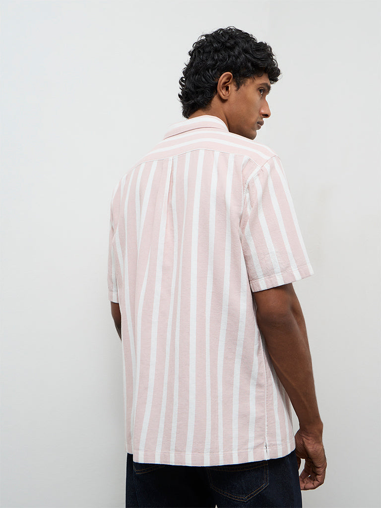 WES Casuals Light Pink Striped Relaxed-Fit Cotton Shirt