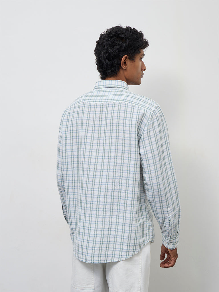 WES Casuals Off-White Checks Relaxed-Fit Cotton-Blend Shirt