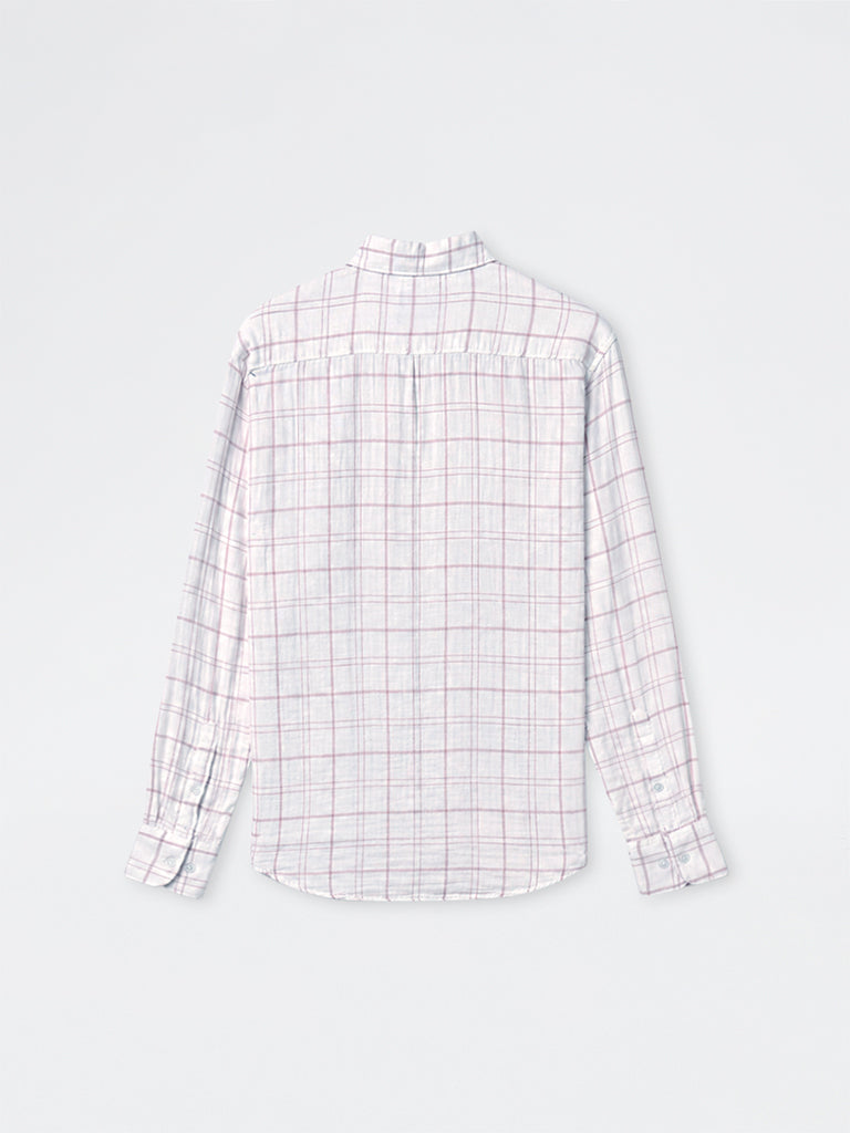 WES Casuals White Checkered Relaxed-Fit Cotton Shirt