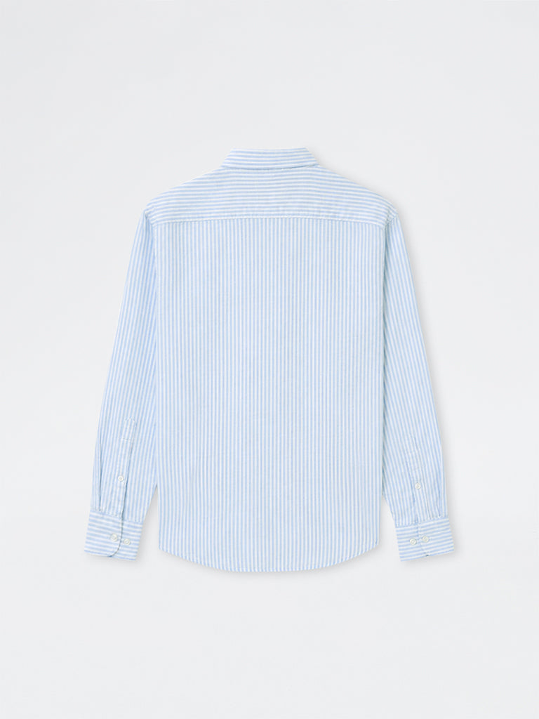 WES Casuals Light Blue Striped Relaxed-Fit Cotton Shirt